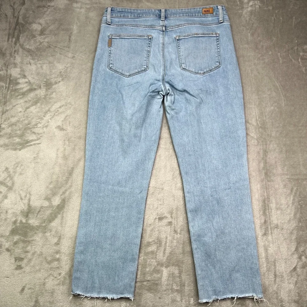 Paige Jeans Womens 31 Blue Hoxton Slim Crop Light‎ Wash High Rise Frayed Denim - Picture 2 of 16